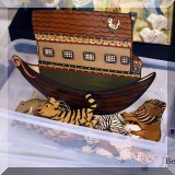 D95. Diana Mihaltse Folk Art Noah's ark Christmas tree topper and ornament set. Inlcudes ark and 16 ornaments. - $175